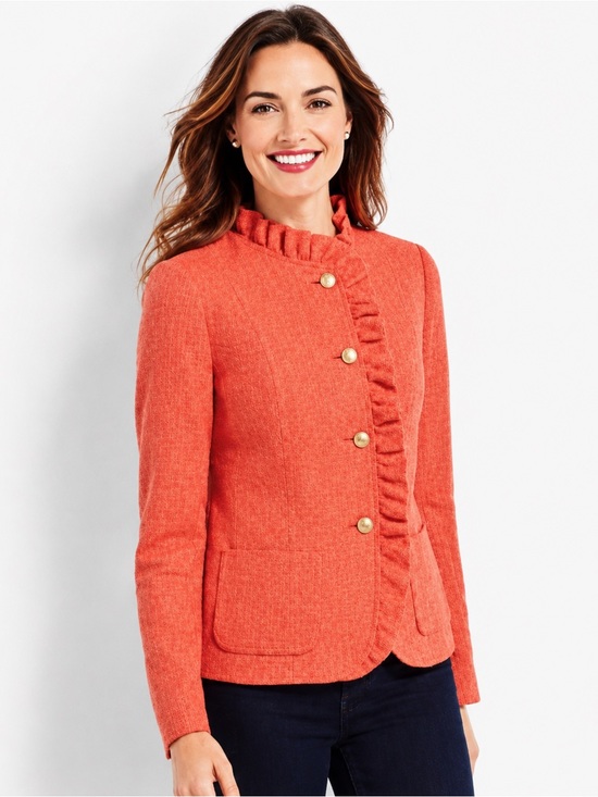 Talbots Jackets & Blazers - Talbots Petites 16P Wool Blend Ruffle Trim Jacket Coral Pink Button Front Lined